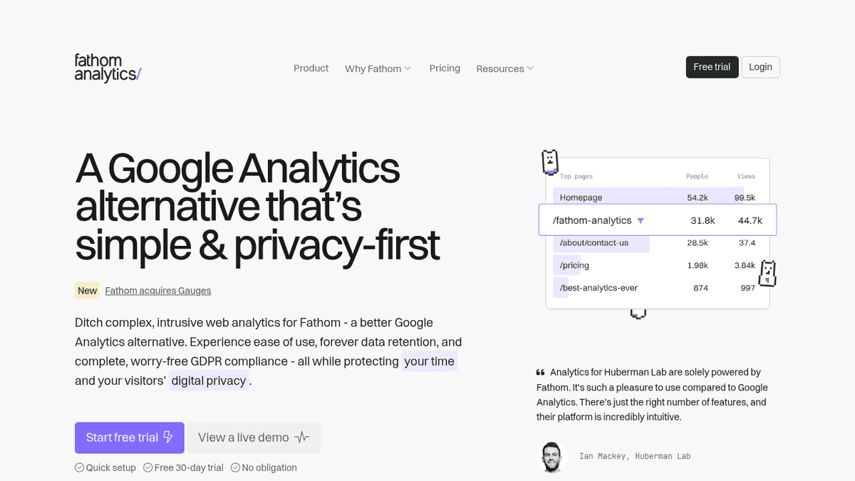 Screenshot of https://usefathom.com