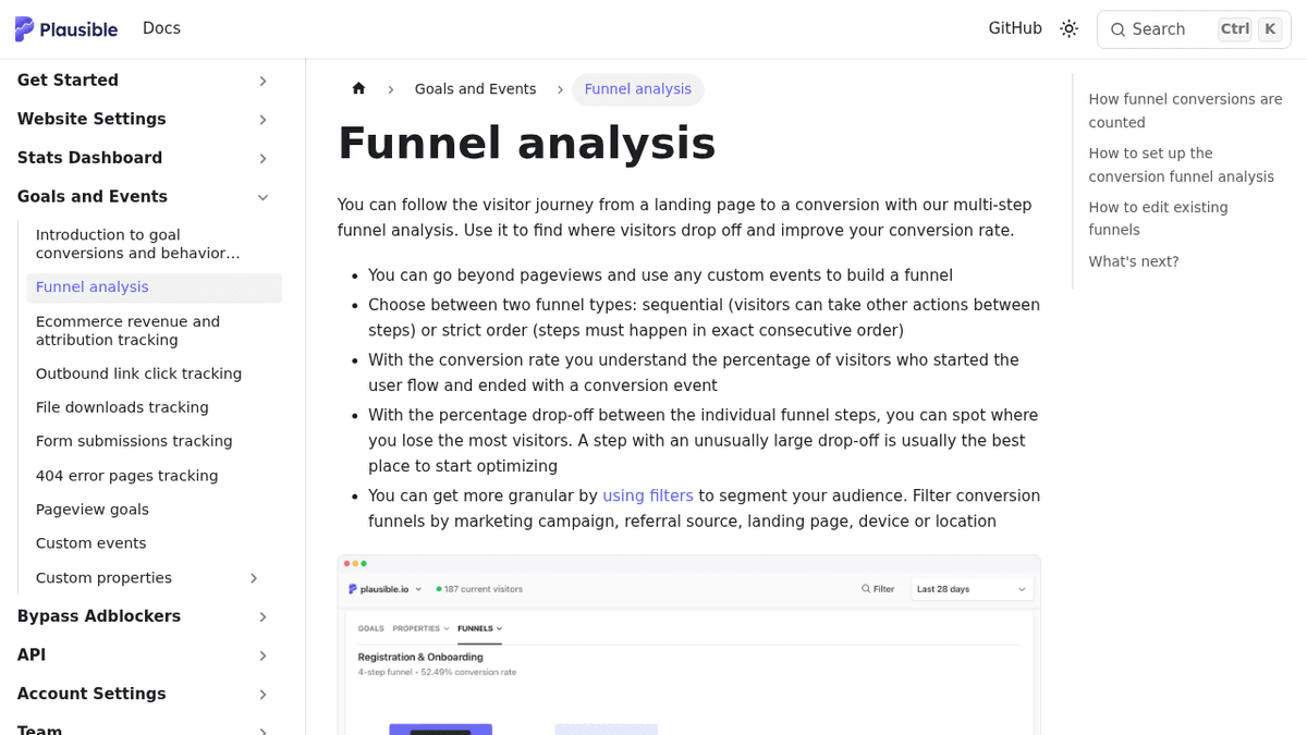 Screenshot of https://plausible.io/docs/funnel-analysis