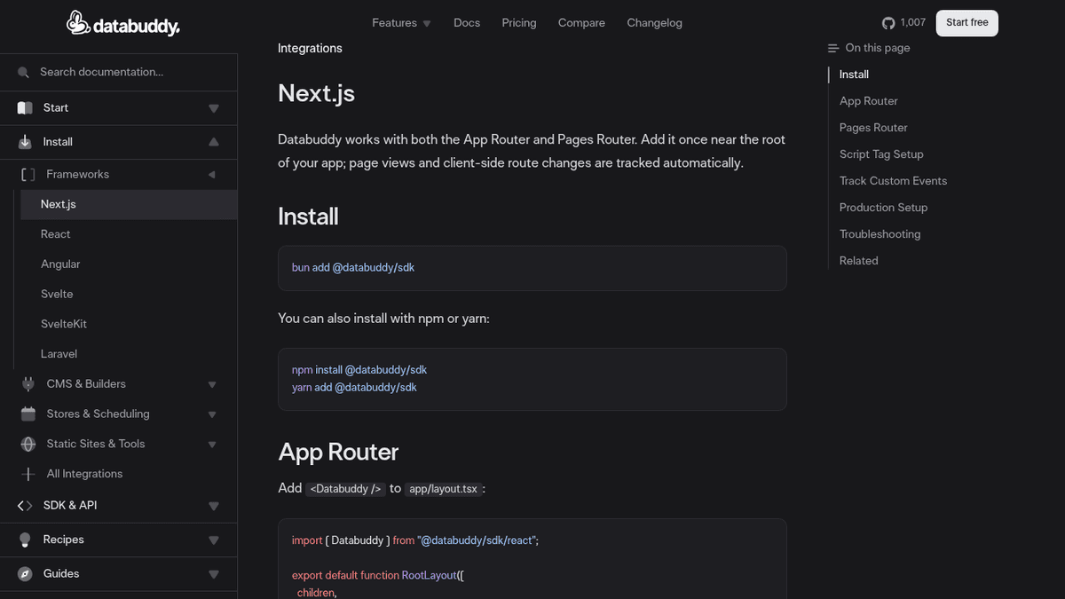 Screenshot of https://www.databuddy.cc/docs/Integrations/nextjs